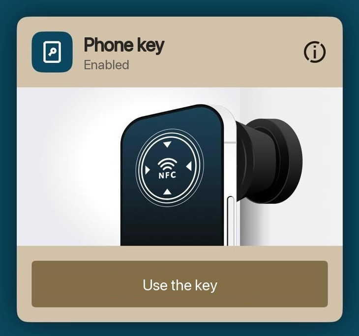 Your key, switched on and ready, with the button to start using it