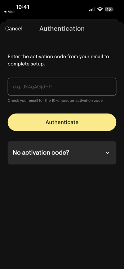 Enter the activation code