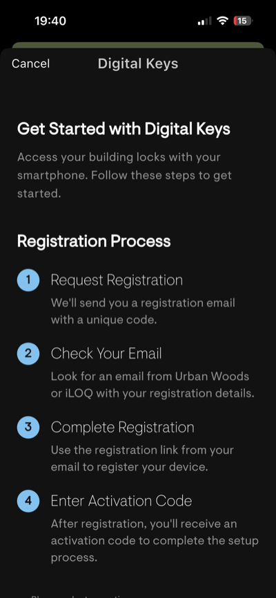 Start the iLOQ registration
